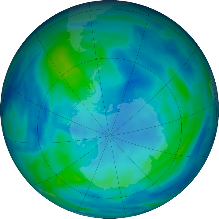 Antarctic ozone map for 24 April 2022